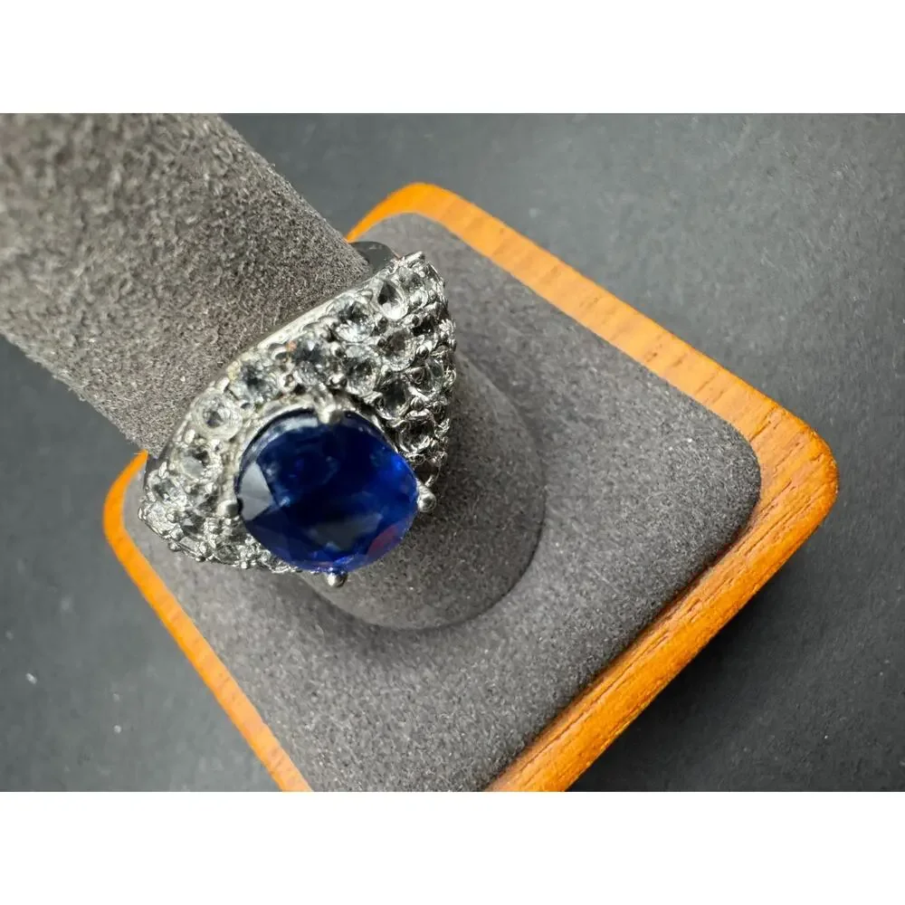 STS Chuck Clemency Sterling Silver 925 Oval Blue & White Sapphire Ring Sz. 10